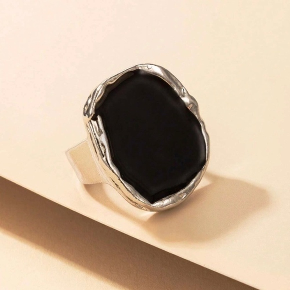 Nwt Black Opal Statement Ring - Silver Tone - image 4